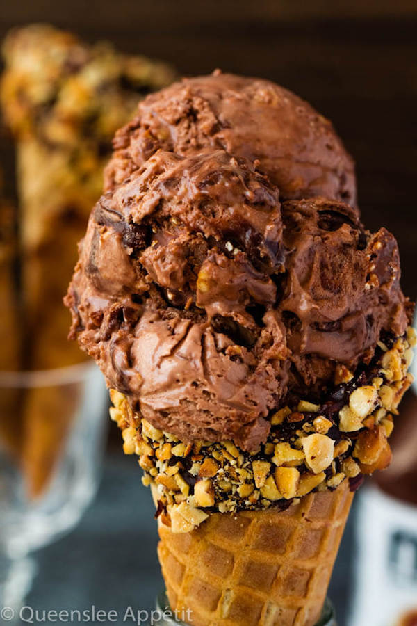 No-Churn Ferrero Rocher Nutella Ice Cream with Chocolate Hazelnut Cones