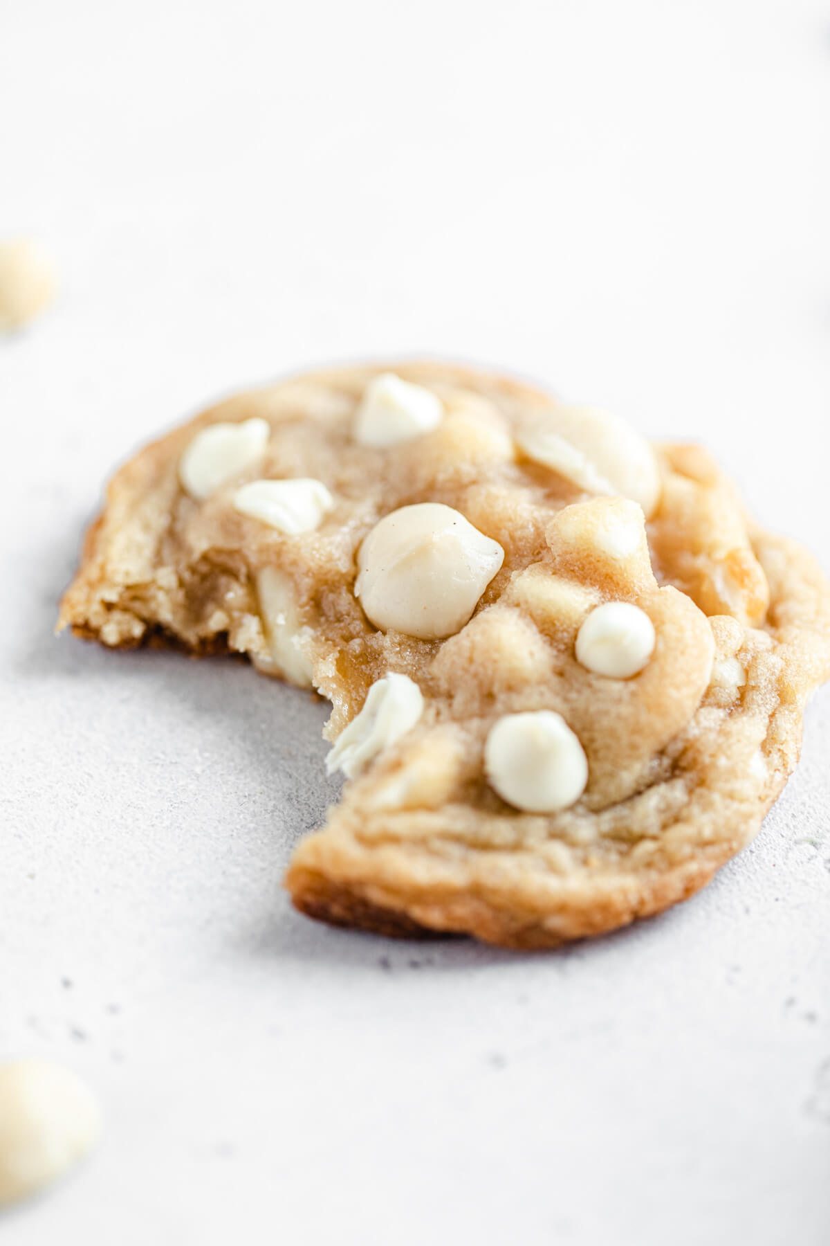 close up of cookie with a bite in it