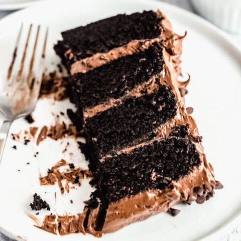 slices of chocolate cake with fudge frosting