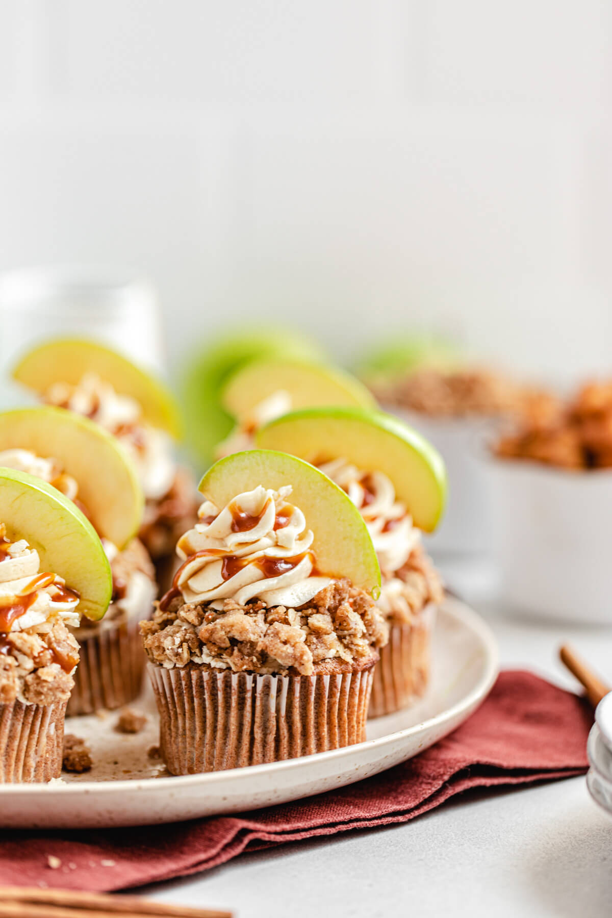 close up of apple cupcakes on a large plate