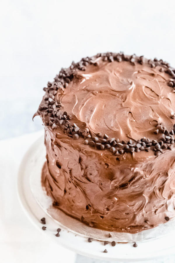 chocolate cake on a cake stand