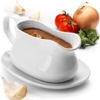 KooK Gravy Boat and Tray, Ceramic Make, 17oz, White