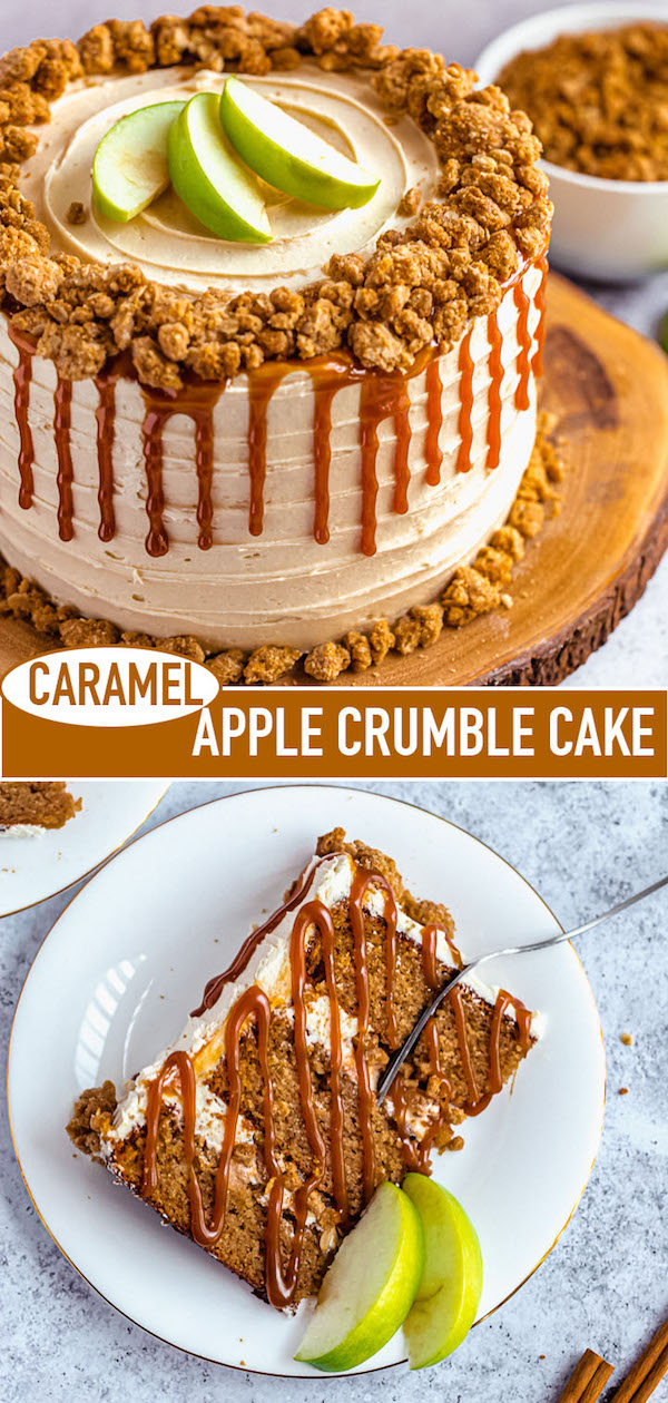 caramel apple crumble cake long pin image