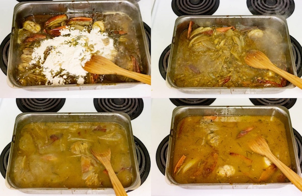 making gravy in a roasting pan