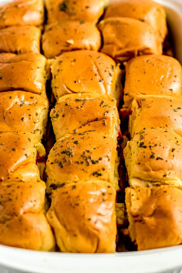 close up of baked sliders