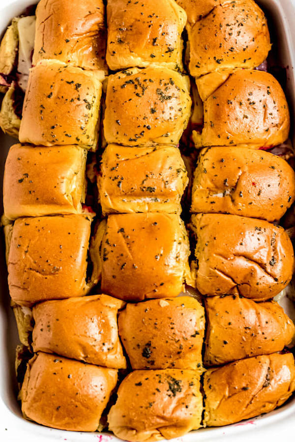 close up of baked sliders