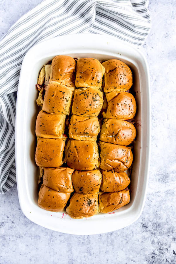 turkey sliders in baking dish