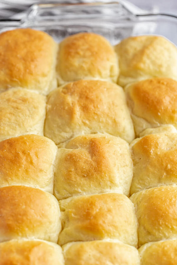 baked dinner rolls in a baking dish