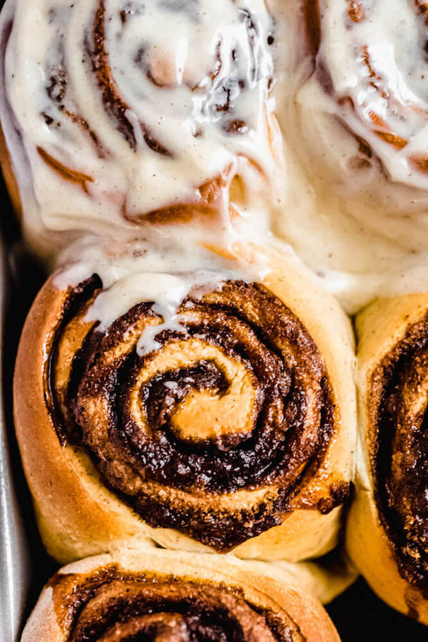 close up of un-frosted cinnamon roll