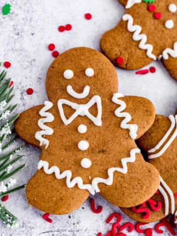 close up of decorated gingerbread man cookie