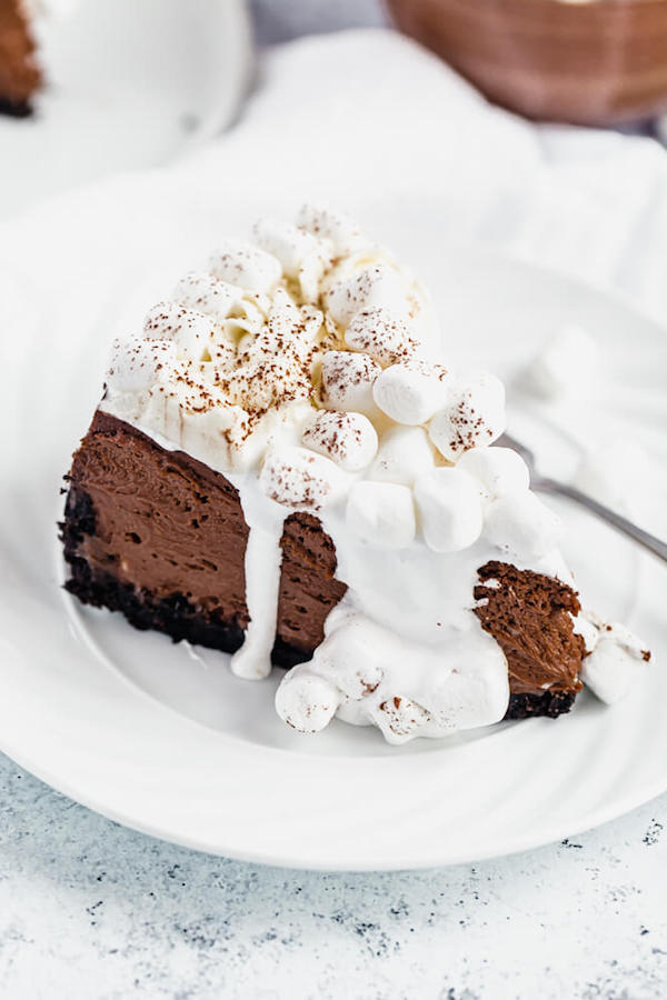 top of a slice of hot chocolate cheesecake