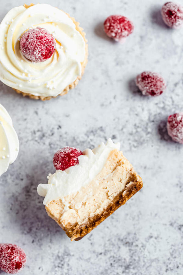 halved mini eggnog cheesecake