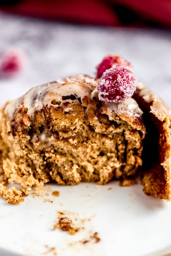 cinnamon roll cut in half