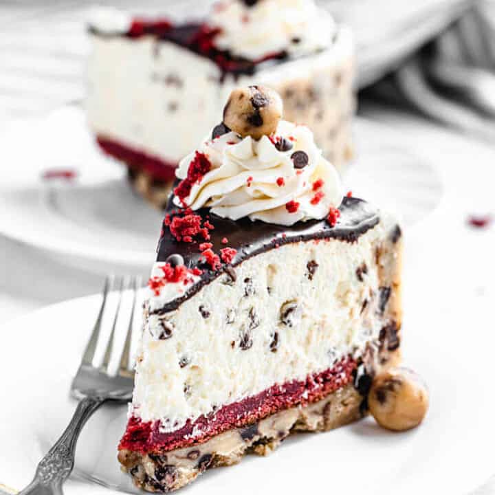 No-Bake Red Velvet Cookie Dough Cheesecake