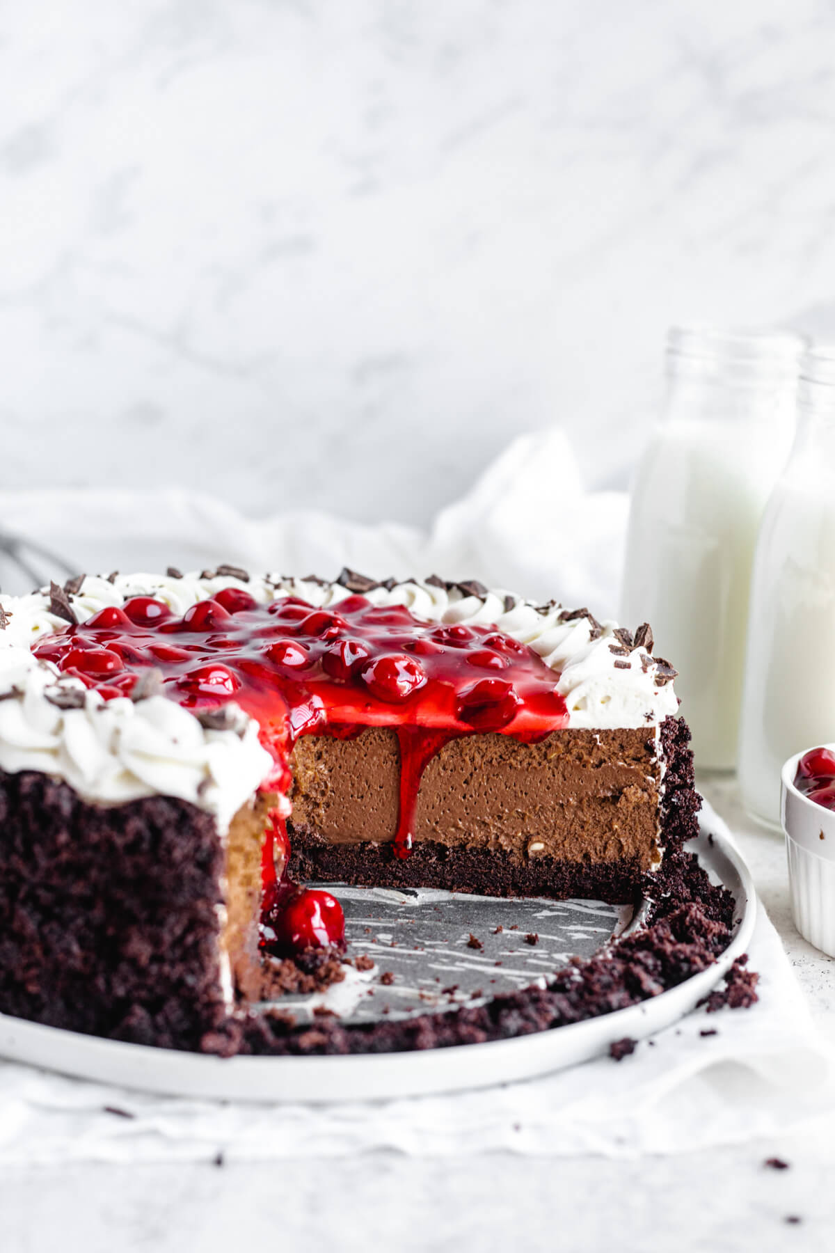inside of whole cherry chocolate cheesecake