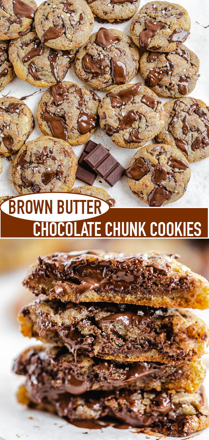 long Pinterest image for brown butter chocolate chunk cookies