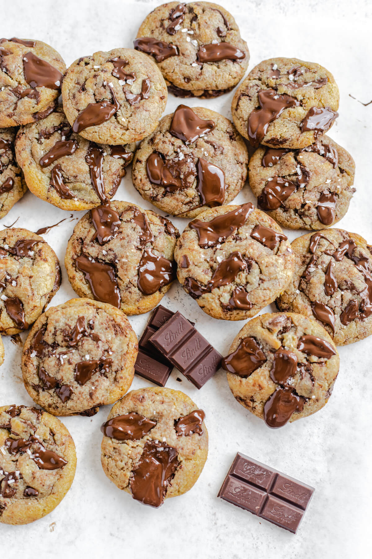 top view of cookies with dark chocolate and sea salt on top