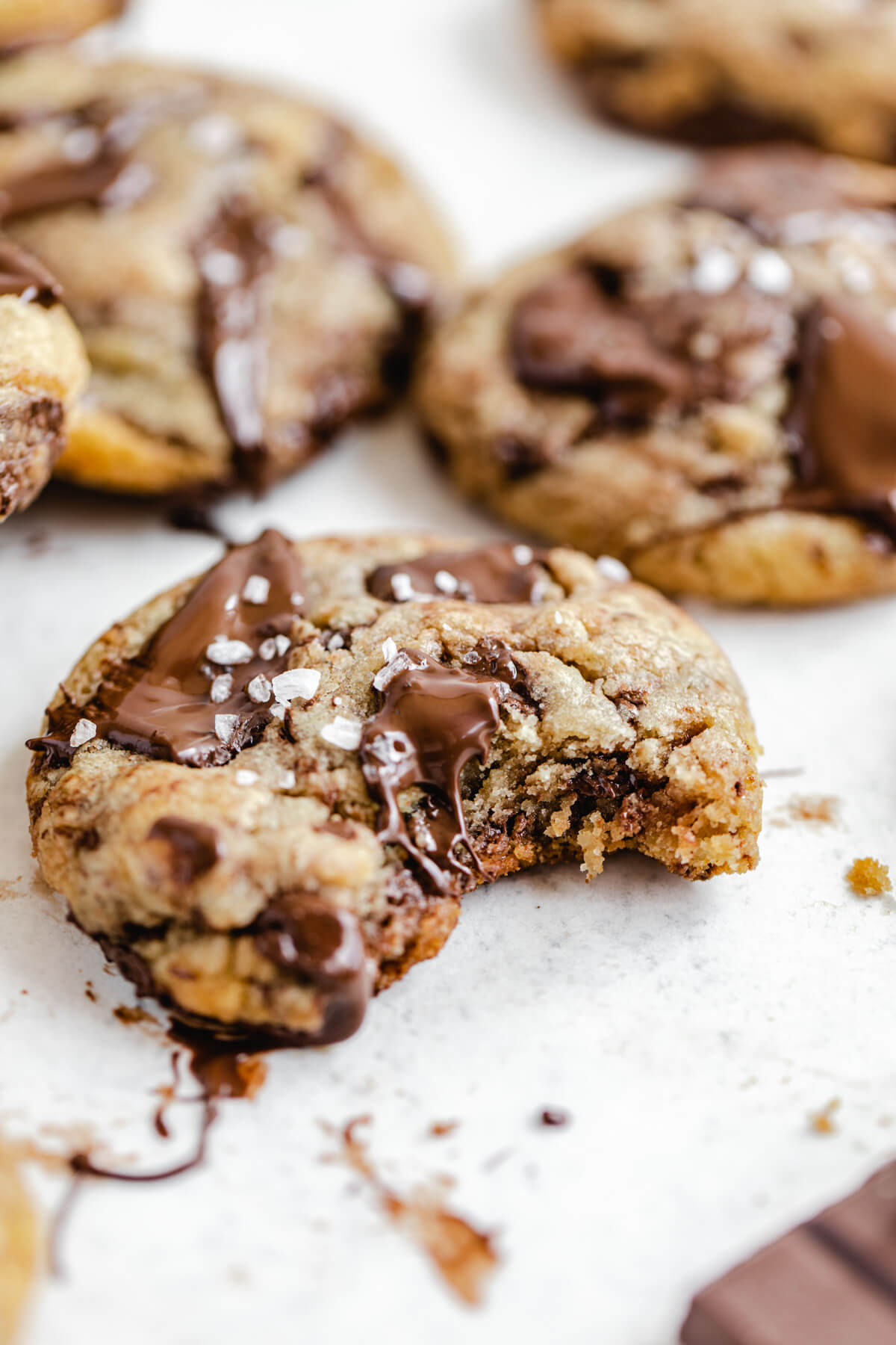 close up of cookie with bite taken out of it