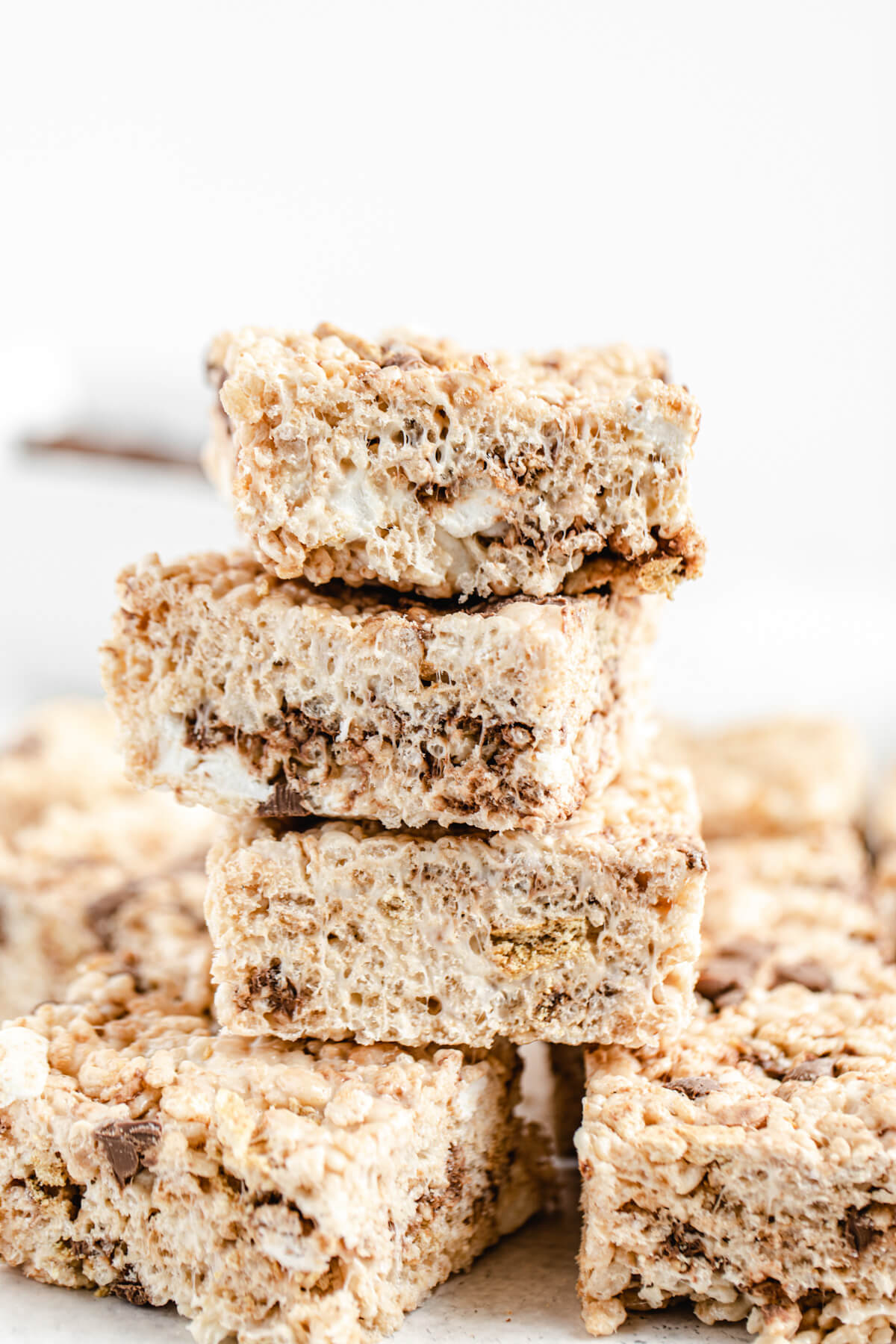 close up of stacked Rice Krispie bars