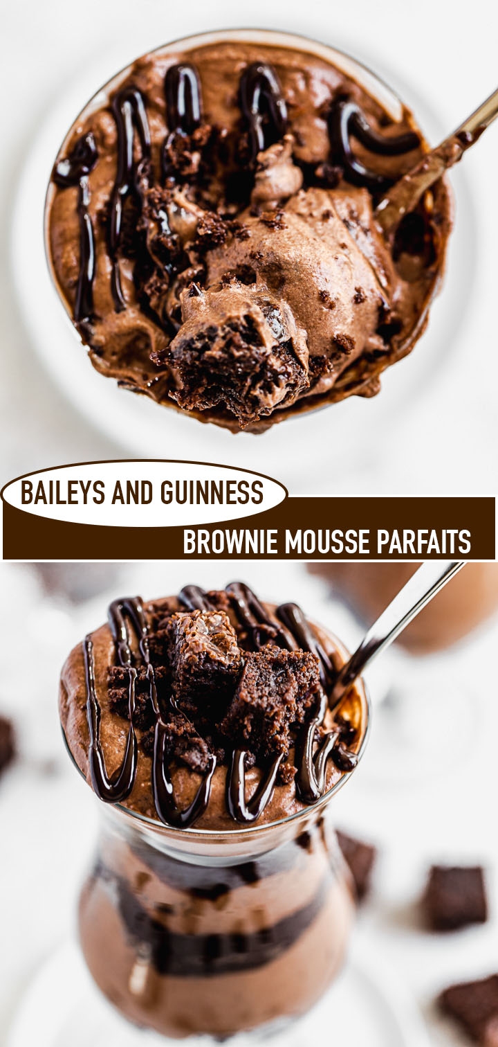 two photos of the mousse parfaits with the recipe title in the centre. Lon pin image for Pinterest.