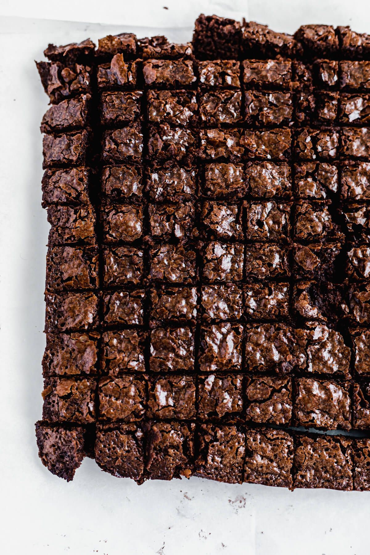 close up of brownies diced into small cubes