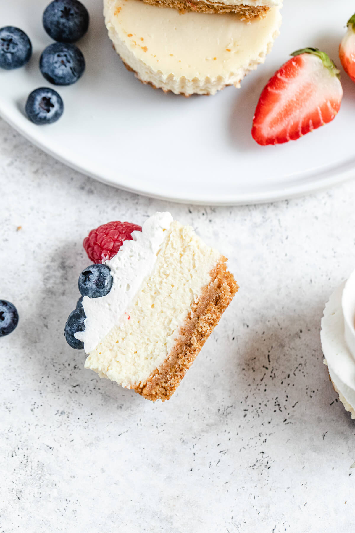 top view of halved cheesecake cupcake