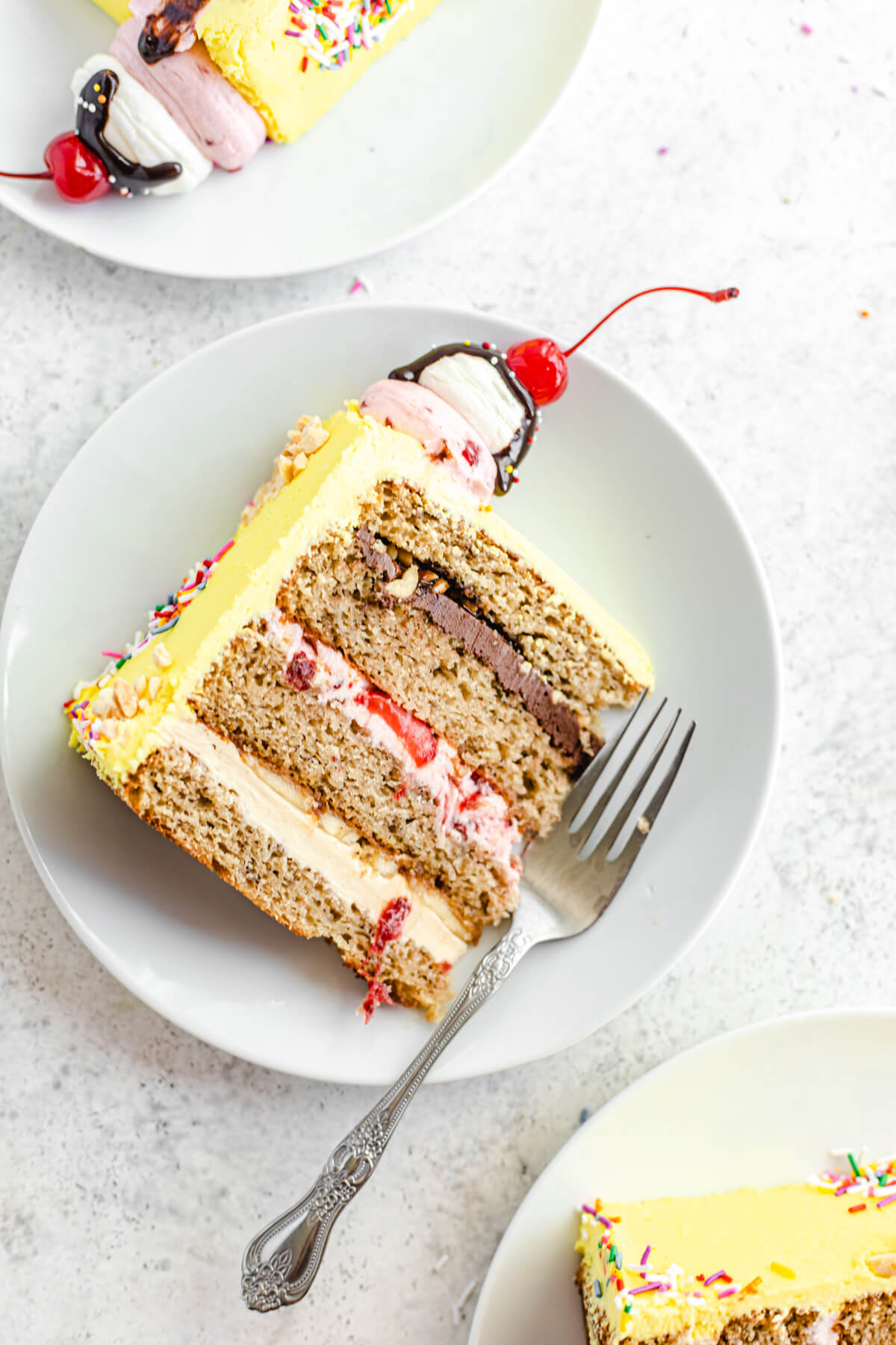 slice of cake on a white plate
