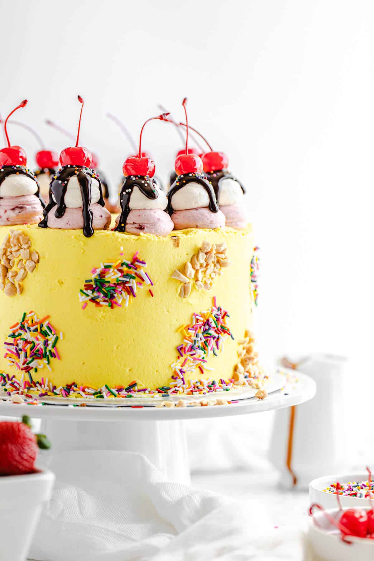 cake on a white cake stand