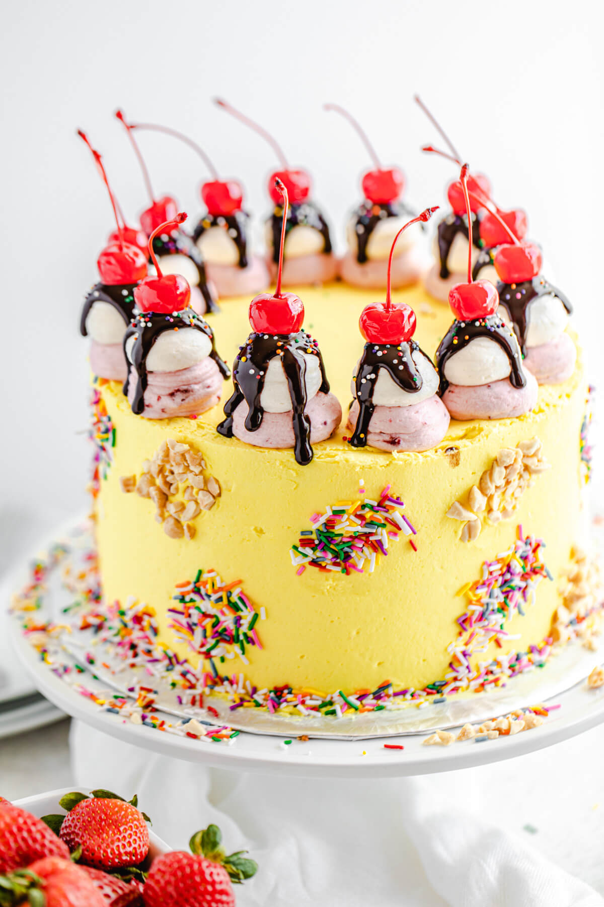 cake on a white cake stand