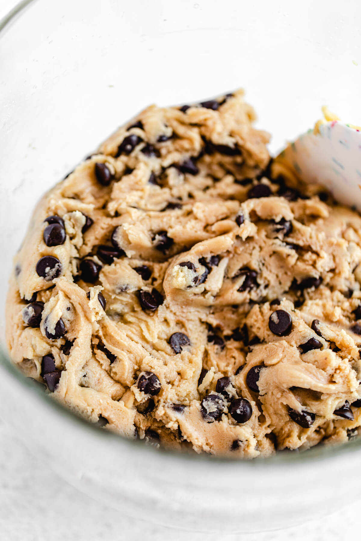 cookie dough in a glass bowl