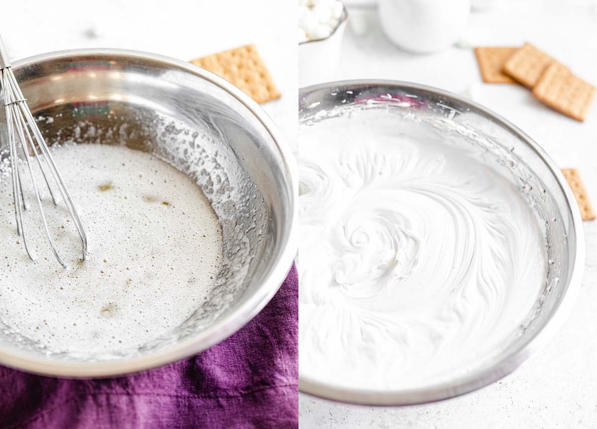 before and after of egg whites and meringue
