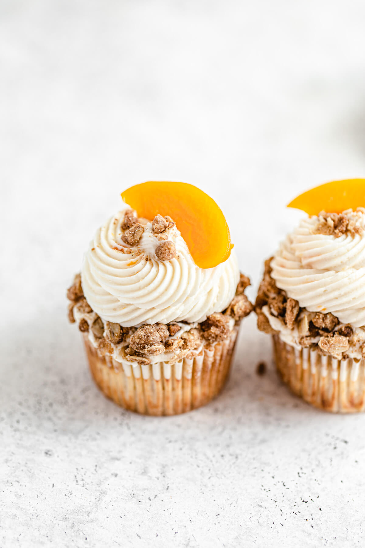 close up angled view of two cupcakes