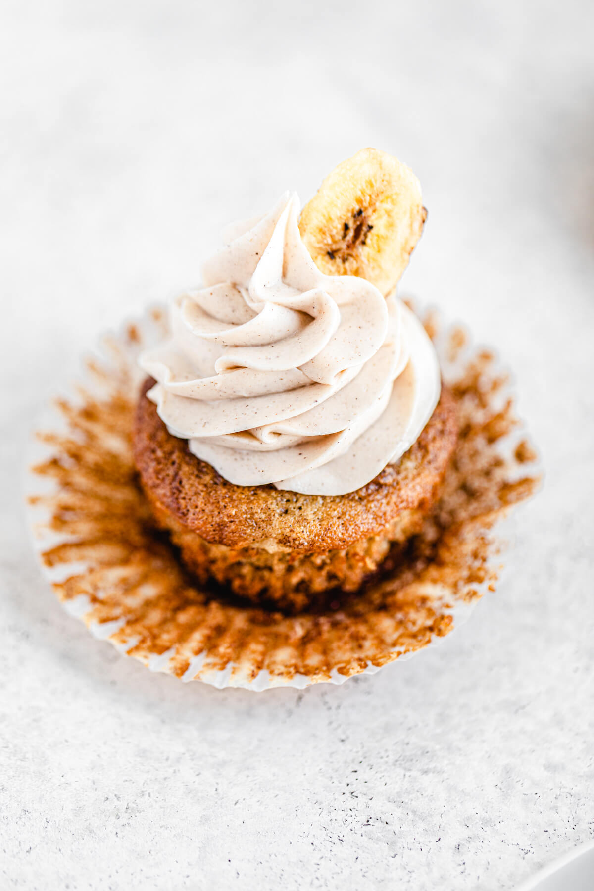 angled view of unwrapped cupcake