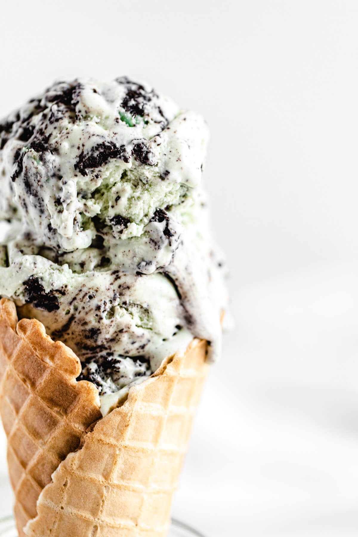 close up of ice cream in a waffle cone