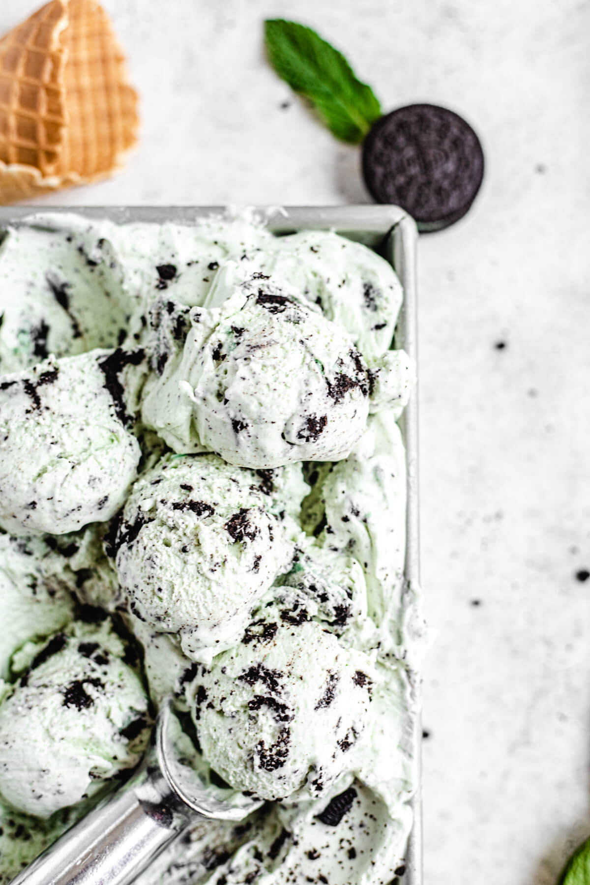 close up of ice cream scoops in loaf pan