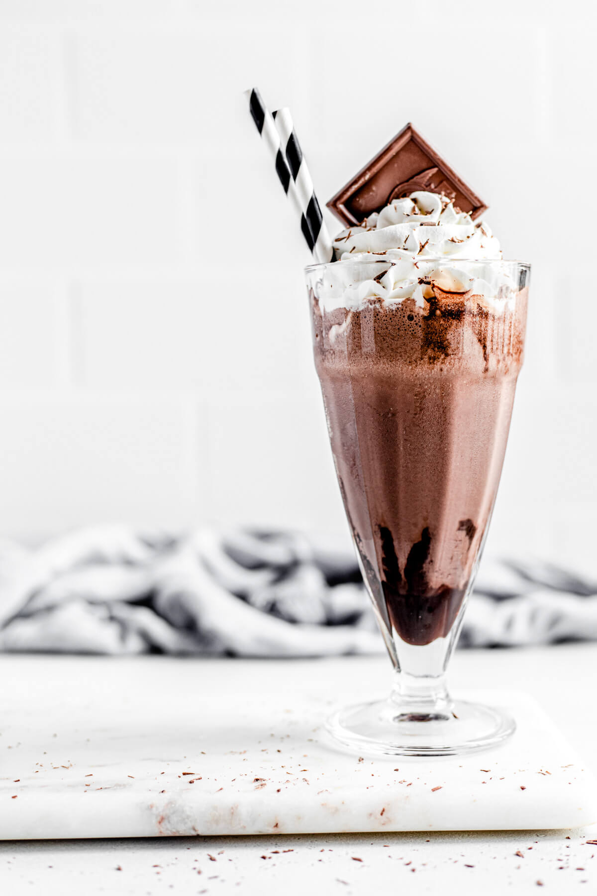 chocolate milkshake on a marble board