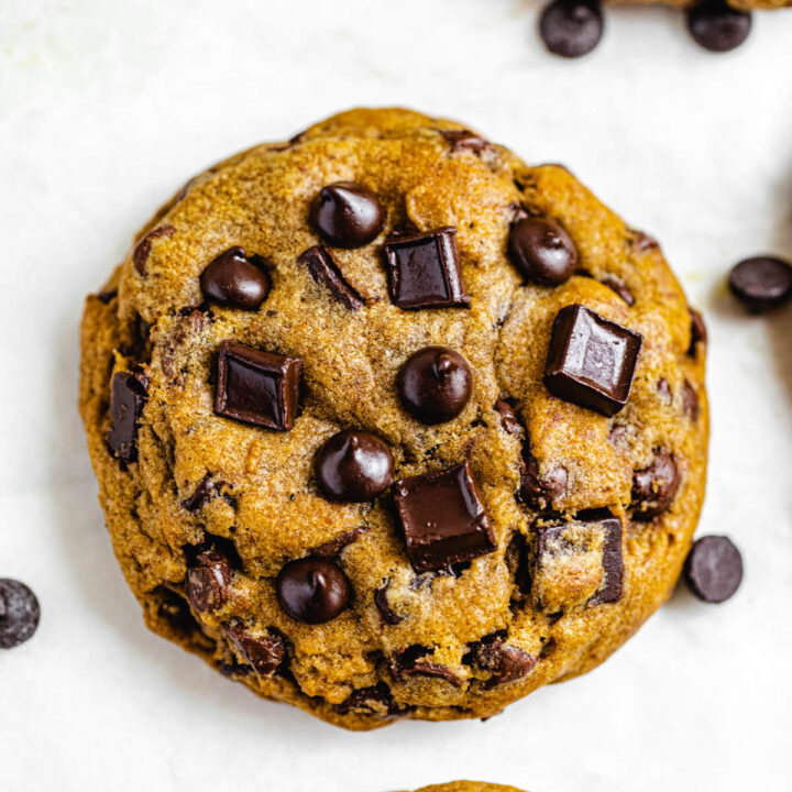 close up of a chocolate chip cookie