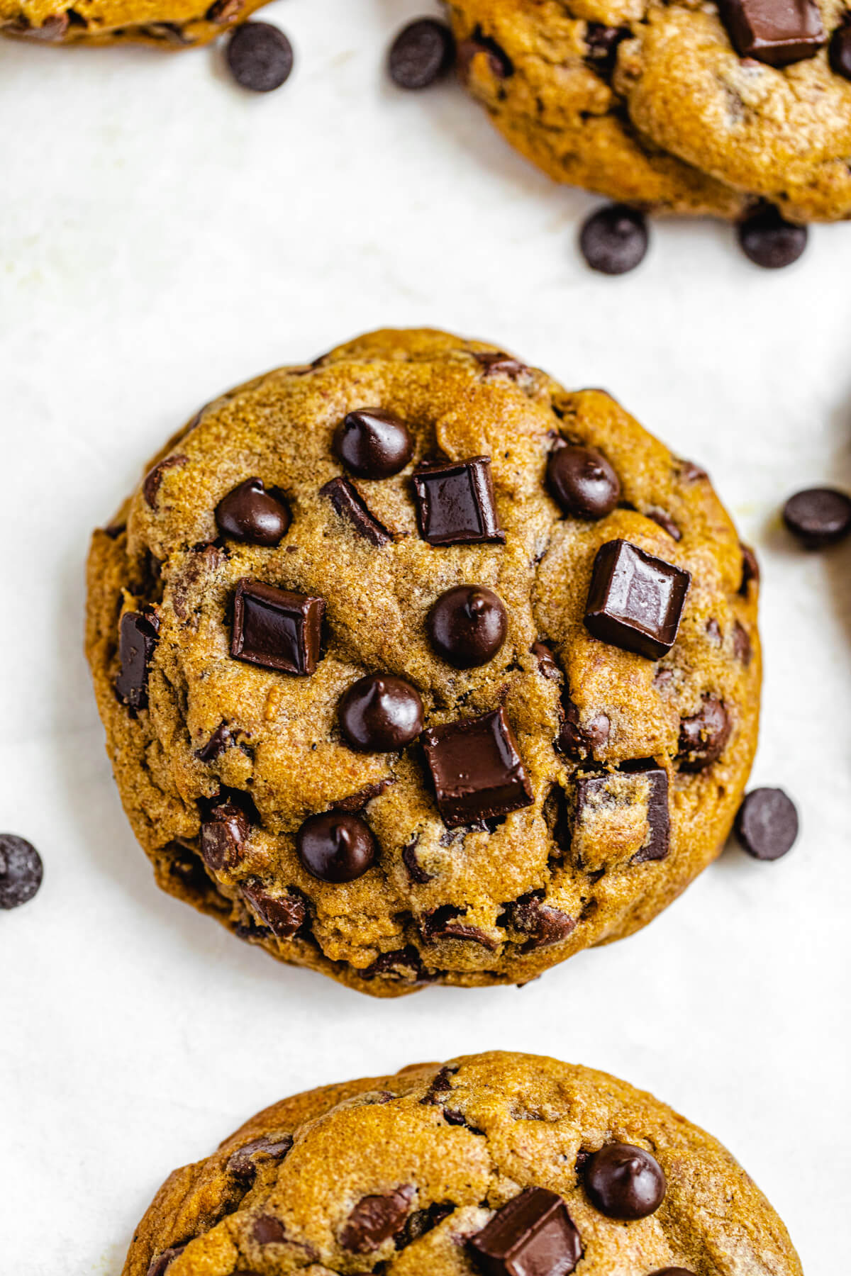 close up of a chocolate chip cookie