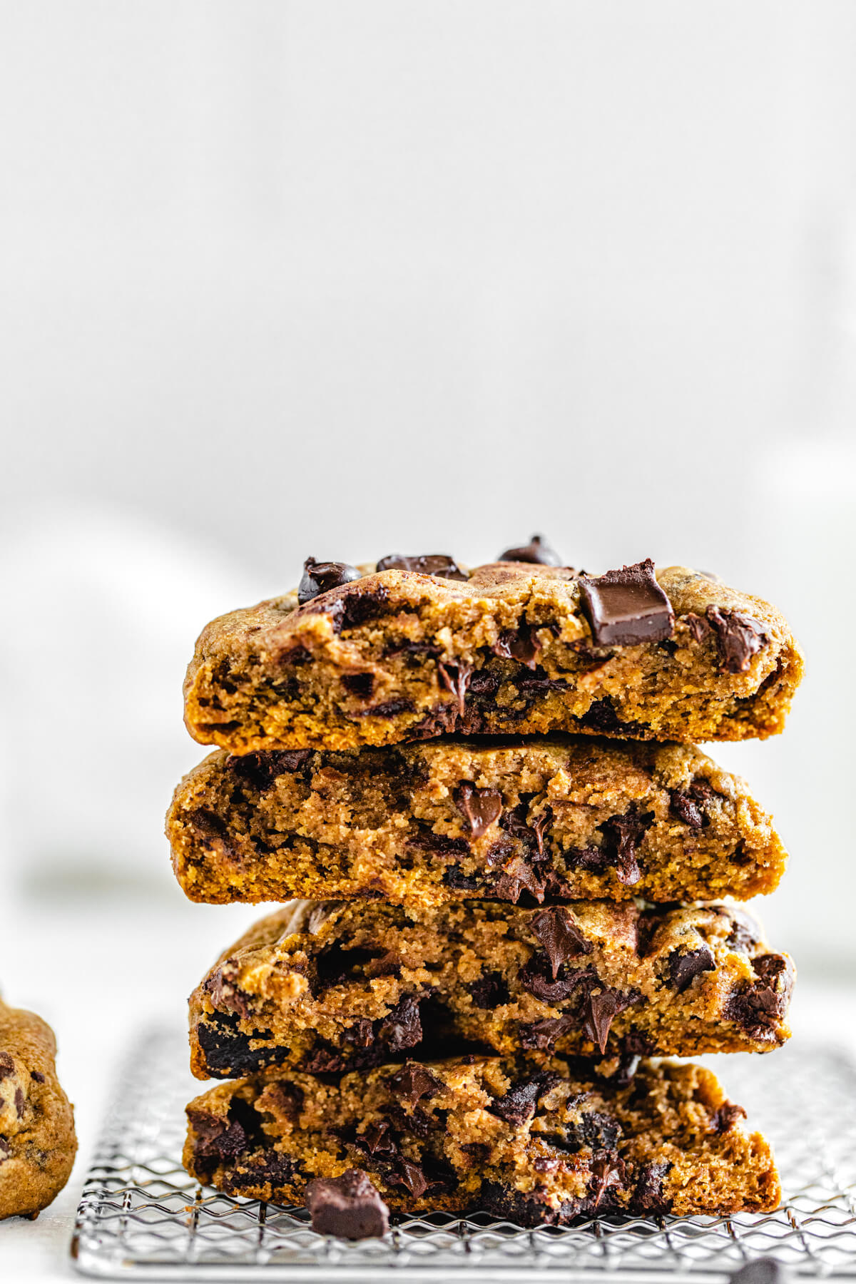 close up of stack of halved cookies 