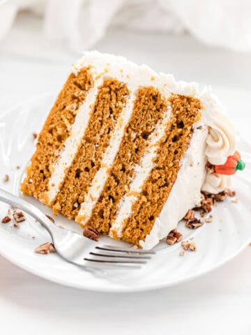 slice of pumpkin cake on a white plate
