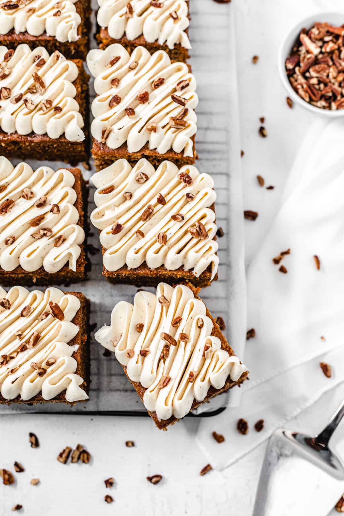 top view of cake slices on a cooling rack