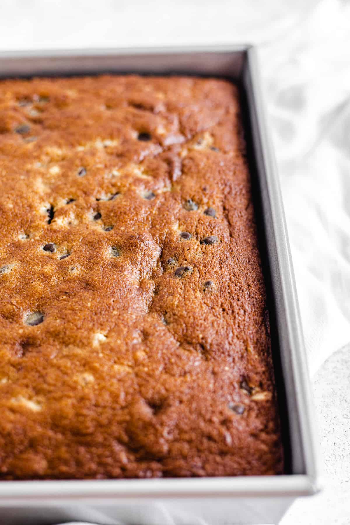 baked cake in a rectangle cake pan