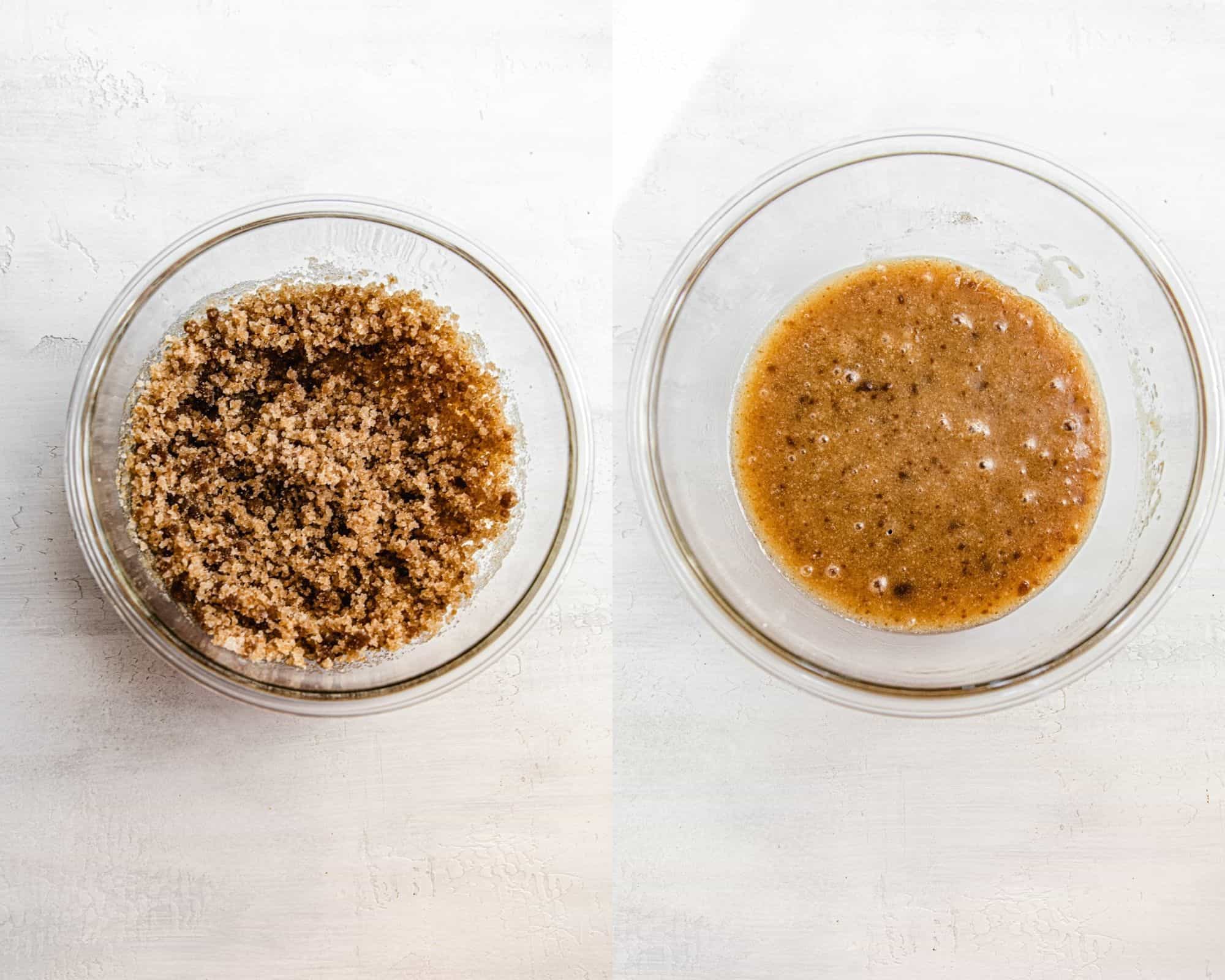 two photos showing the preparation of carrot cake