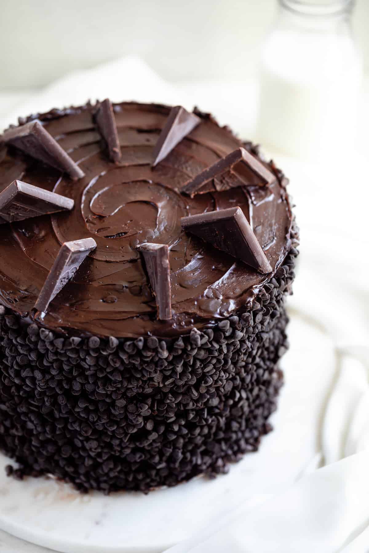 angled view of cake on a marble board