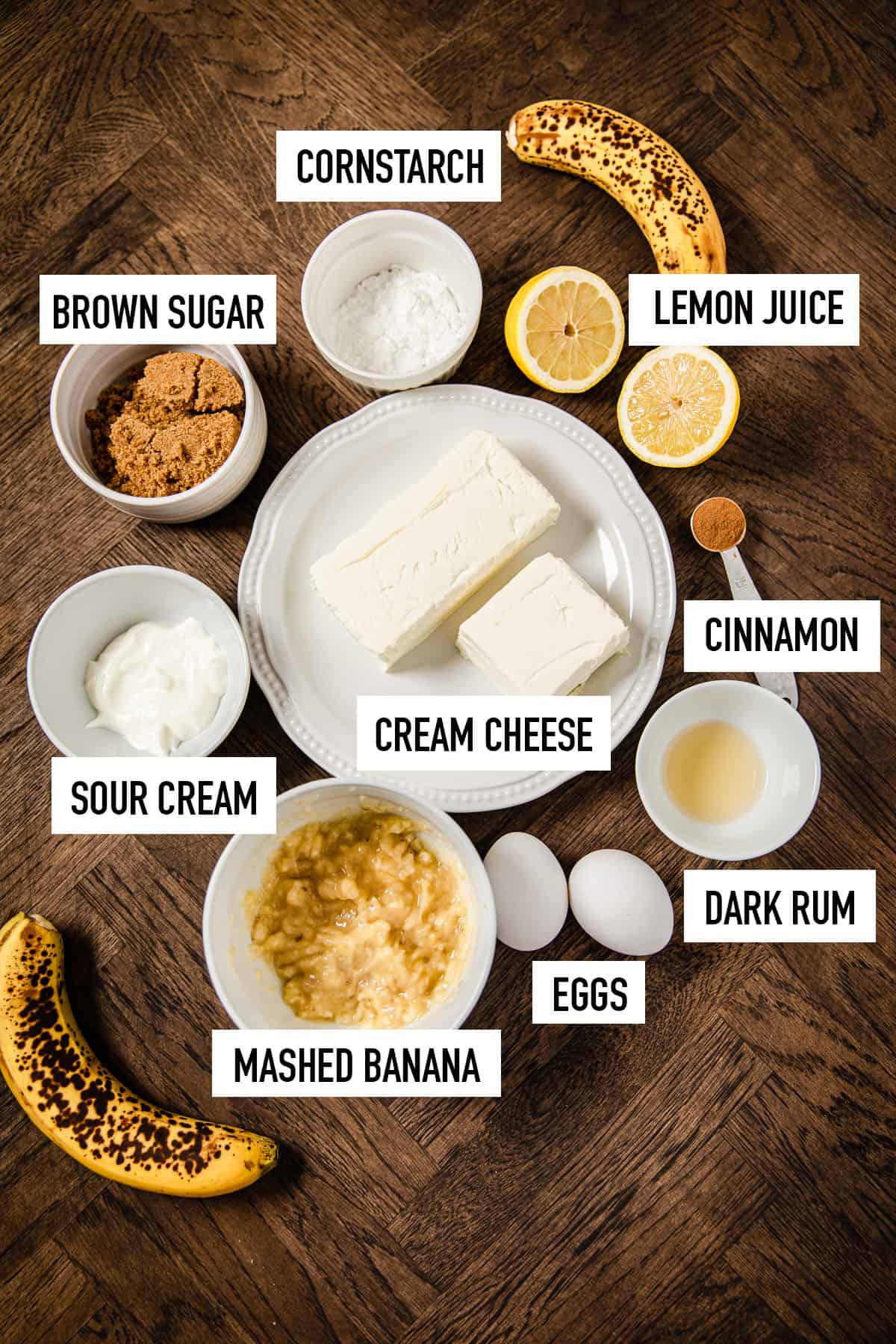 ingredients for banana cheesecake