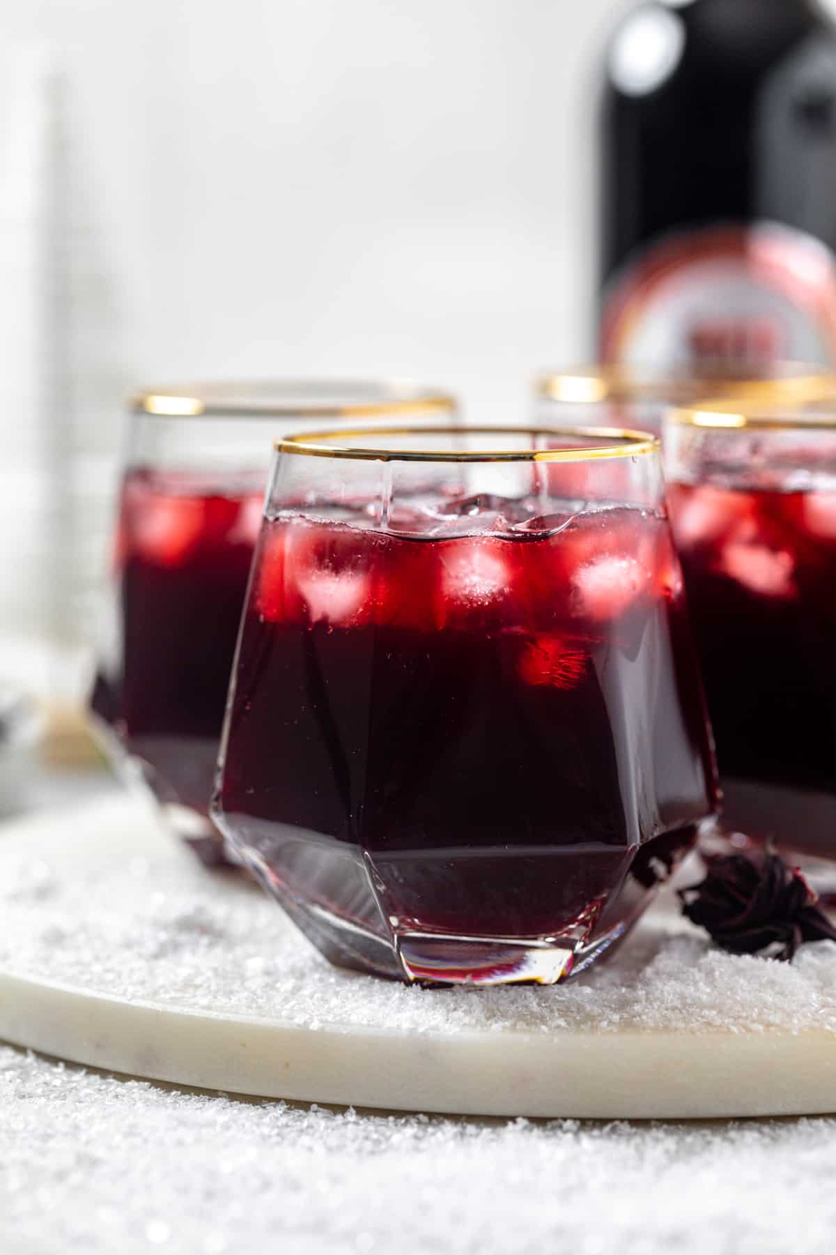 glass of sorrel on a round marble board