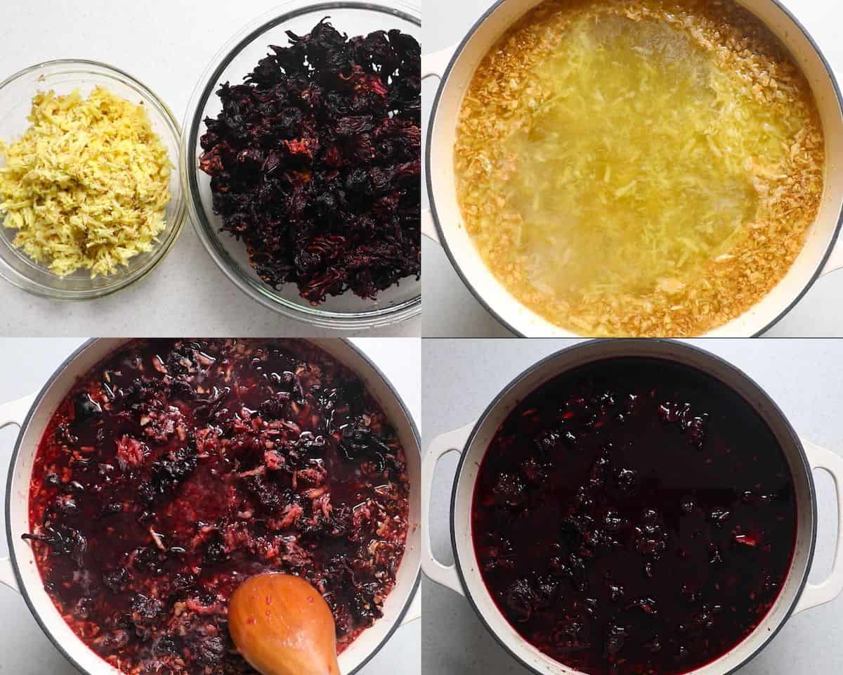 collage showing how to make sorrel drink