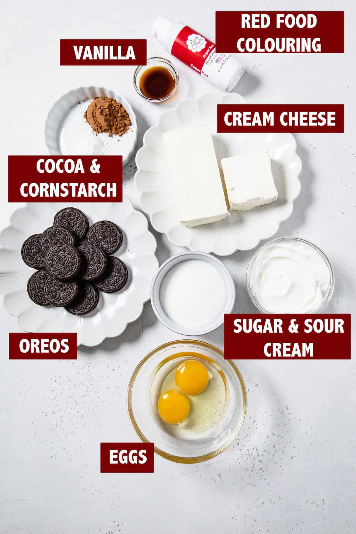 photo of ingredients for red velvet cheesecake